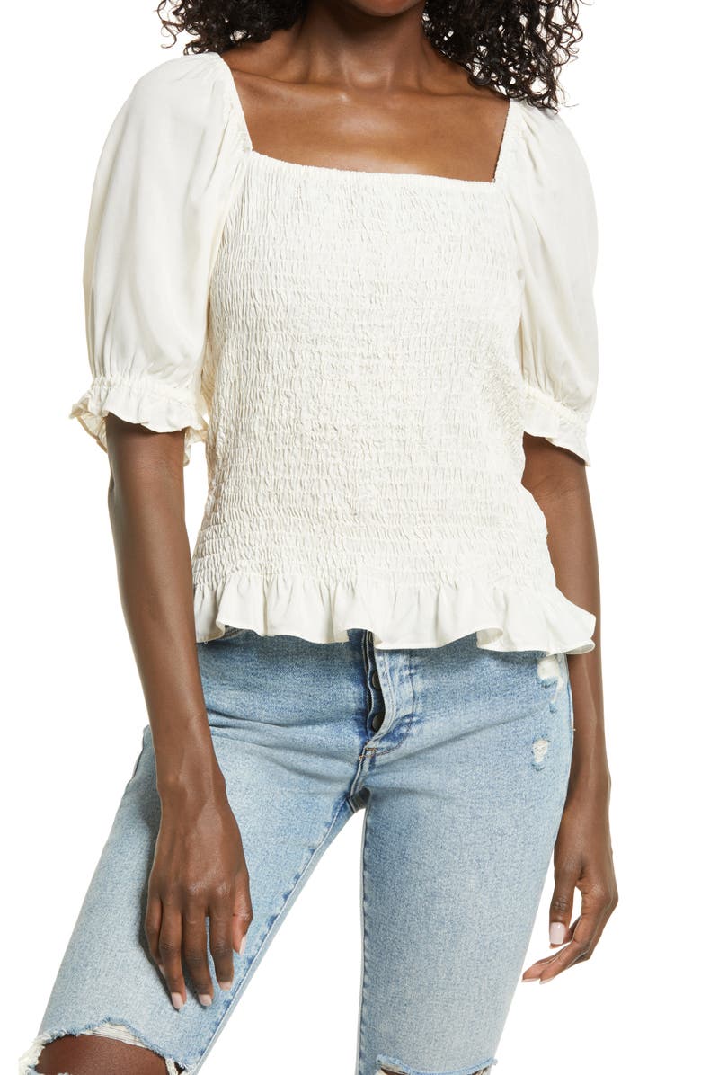 AWARE by VERO MODA Playful Square Neck Smock Top, Main, color, 