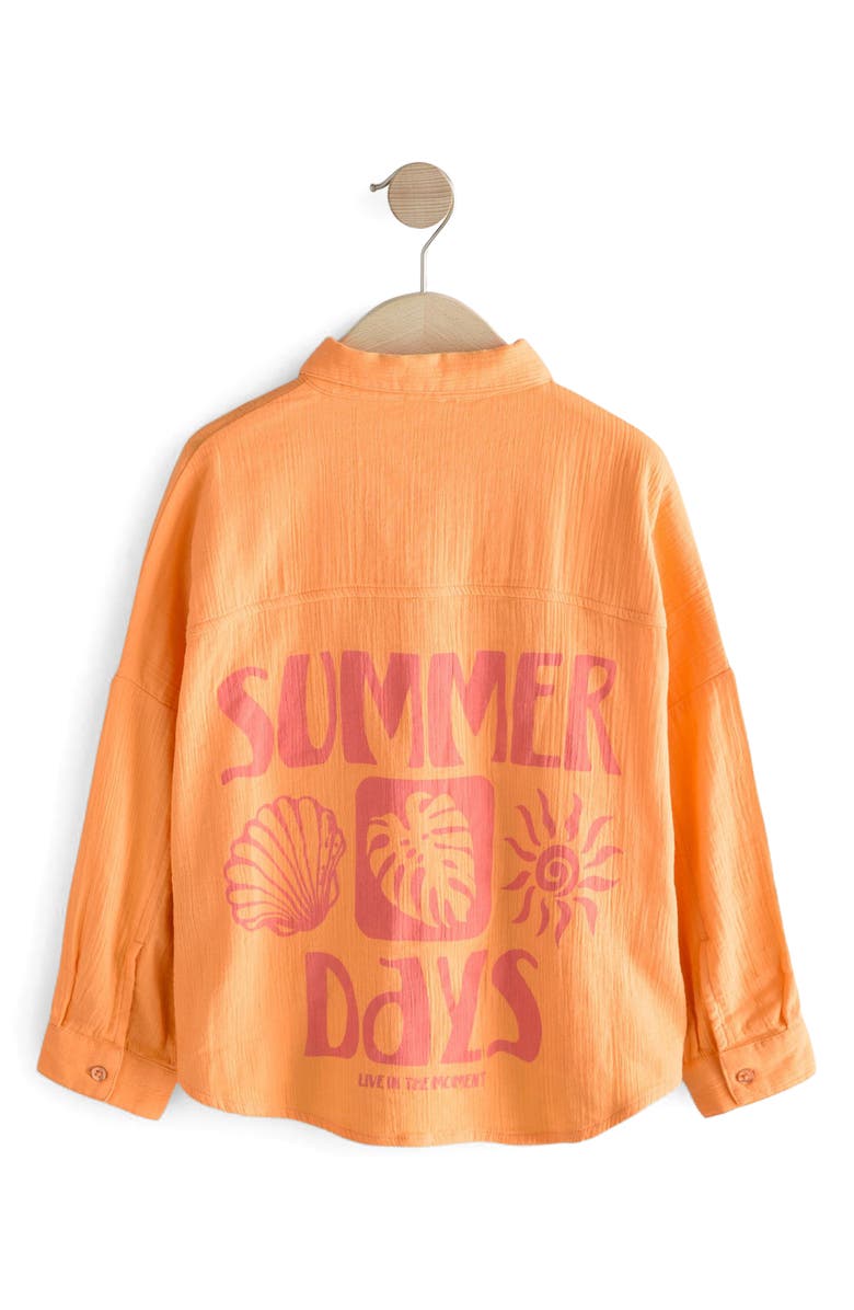 NEXT Kids' Summer Days Cotton Graphic Button-Up Shirt, Alternate, color, Orange