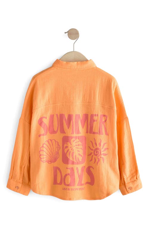Next Kids' Summer Days Cotton Graphic Button-up Shirt In Orange
