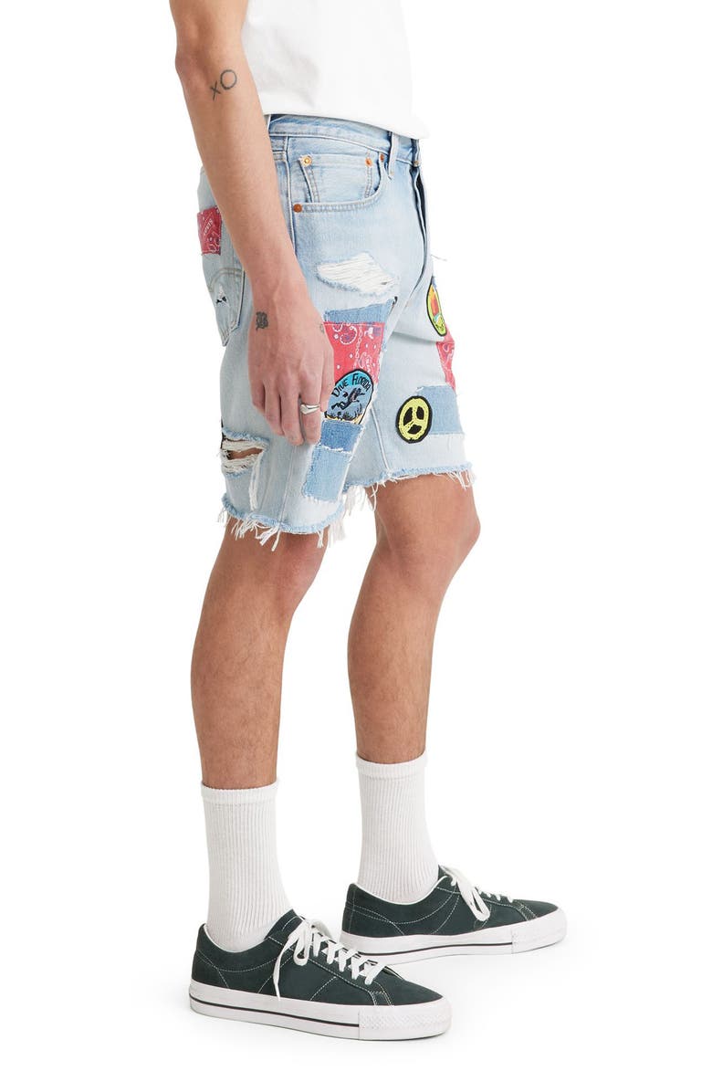 Levi's<sup>®</sup> 501<sup>®</sup> Original Rip & Repair Patchwork Cutoff Denim Shorts, Alternate, color, 