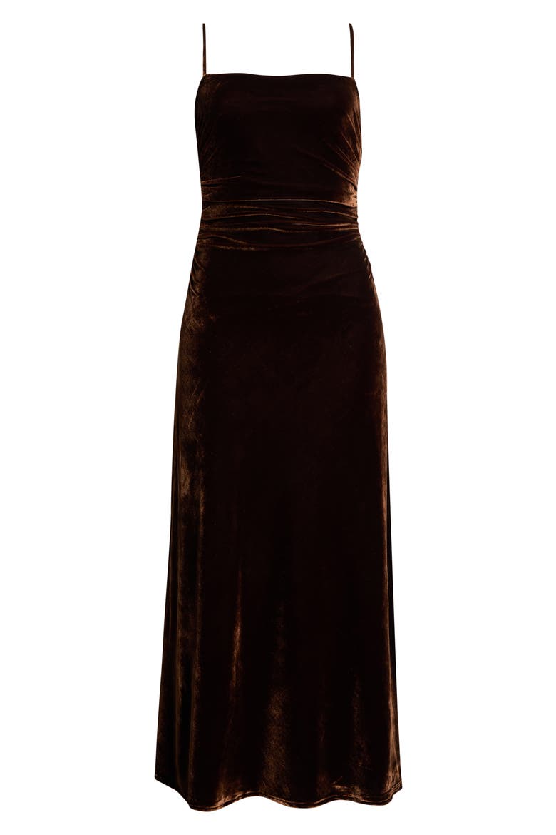 Valery Sleeveless Velvet Midi Dress, Alternate, color, BROWN