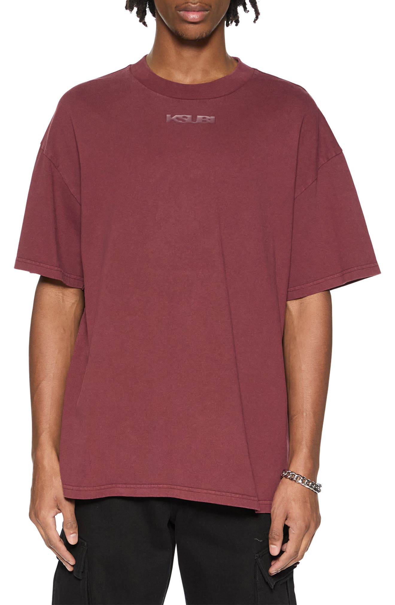 Ksubi Sott Ekcess Oversize Cotton T-Shirt in Burgundy 