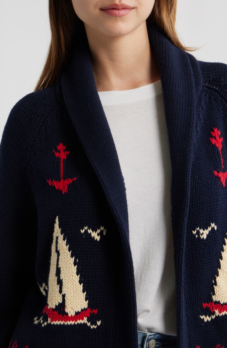 THE GREAT. The Sailboat Lodge Shawl Collar Cardigan, Alternate, color, Dark Navy