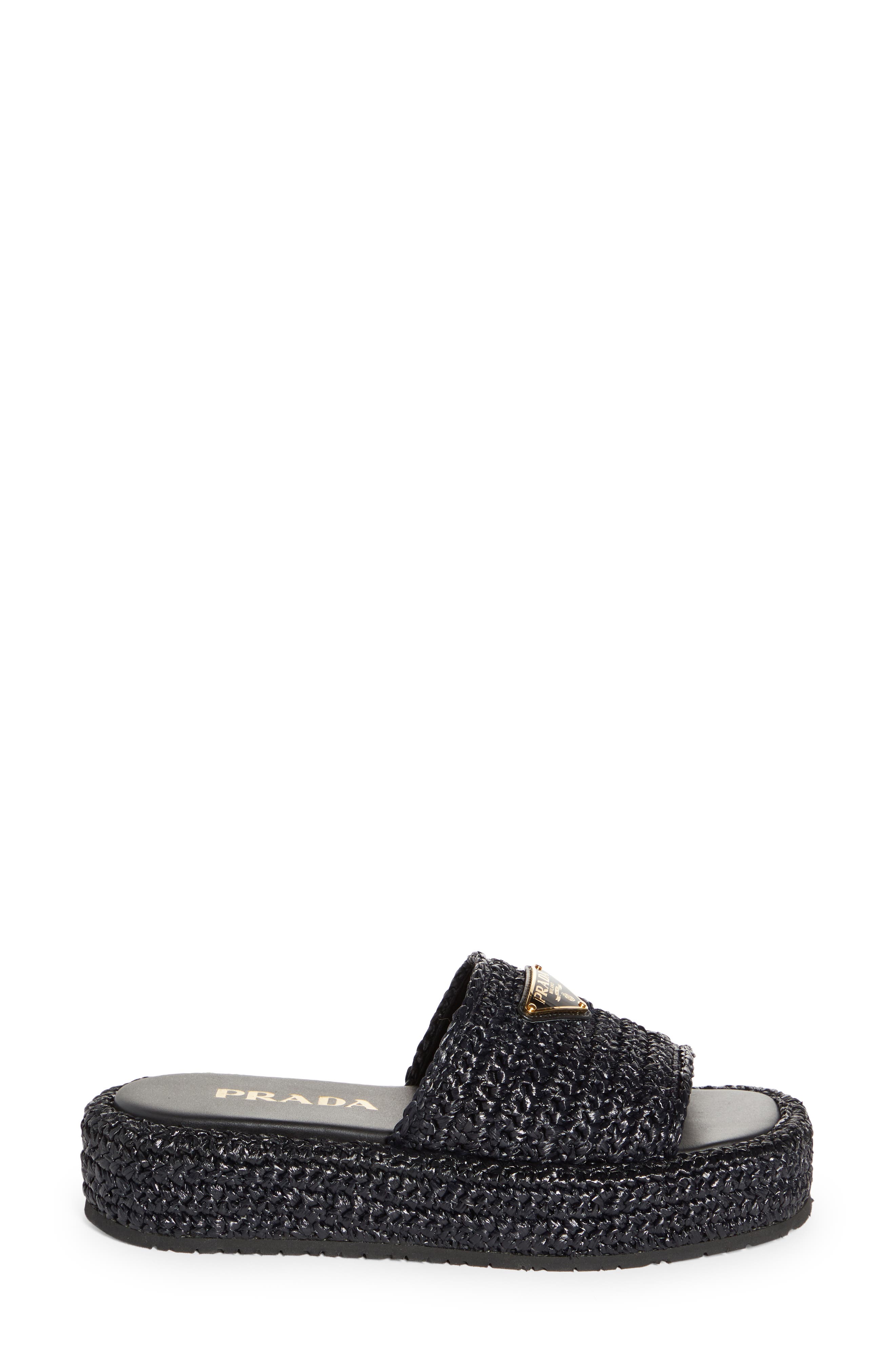 Prada Raffia Flatform Slide Sandal, Alternate, color, 