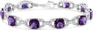 Haus of Brilliance Silver 7mm Cushion Cut Amethyst Gemstone and Diamond Tennis Link Bracelet