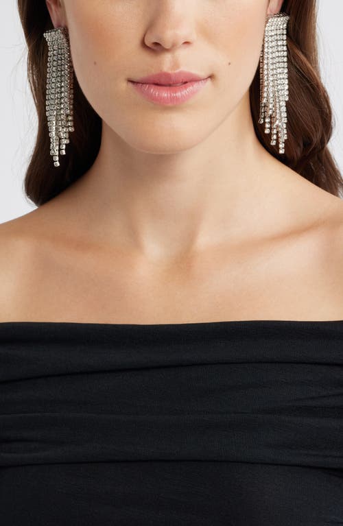 Open Edit Rhinestone Fringe Earrings In Clear- Rhodium
