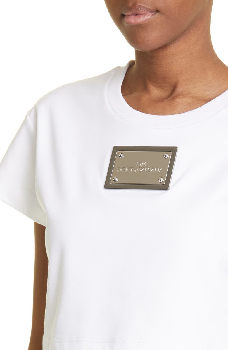 Dolce&Gabbana Kim Logo Plaque Short Sleeve Crop T-Shirt, Alternate, color, 