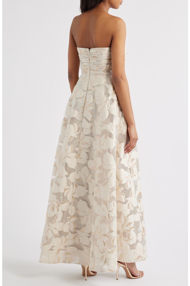 Metallic Floral Jacquard Strapless Gown, Alternate, color, PEARL