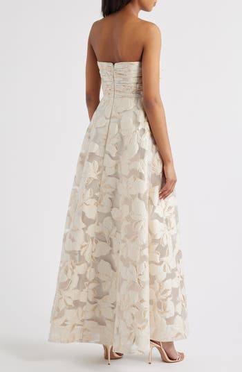 Metallic Floral Jacquard Strapless Gown
