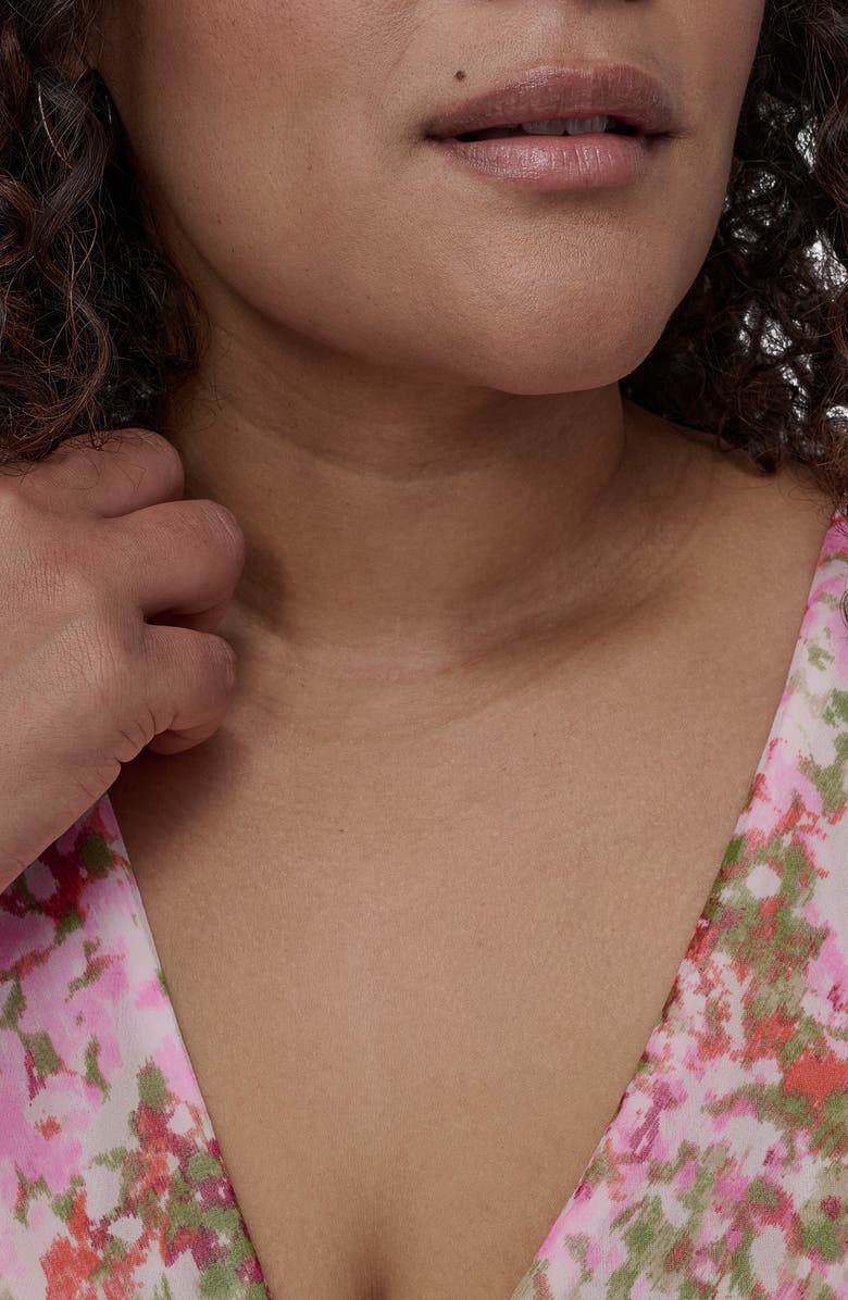 DKNY Double Flutter Sleeve Faux Wrap Dress, Alternate, color, Ivory/ Azalea M