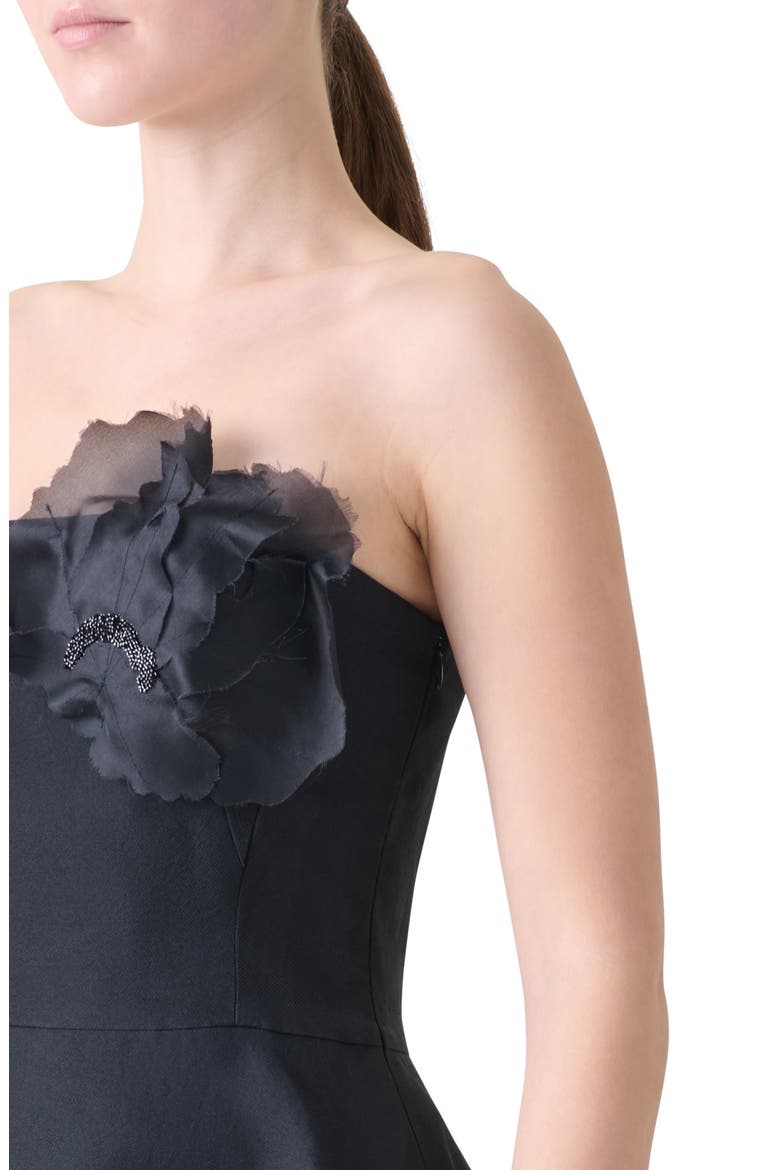Corsage Flower Strapless Silk Maxi Dress, Alternate, color, BLACK