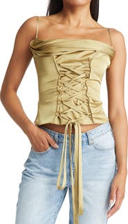 HOUSE OF CB Letitia Lace-Up Satin Corset Top