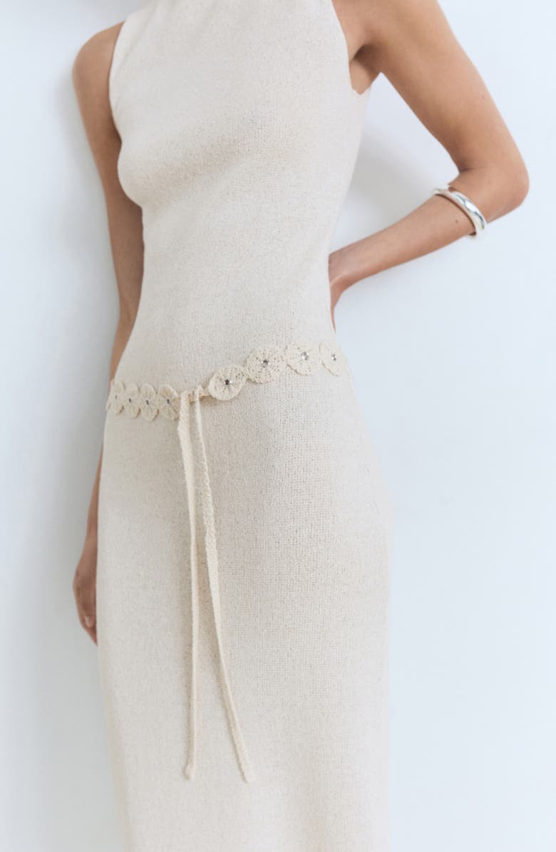 MANGO Belted Knit Maxi Dress, Alternate, color, Ecru