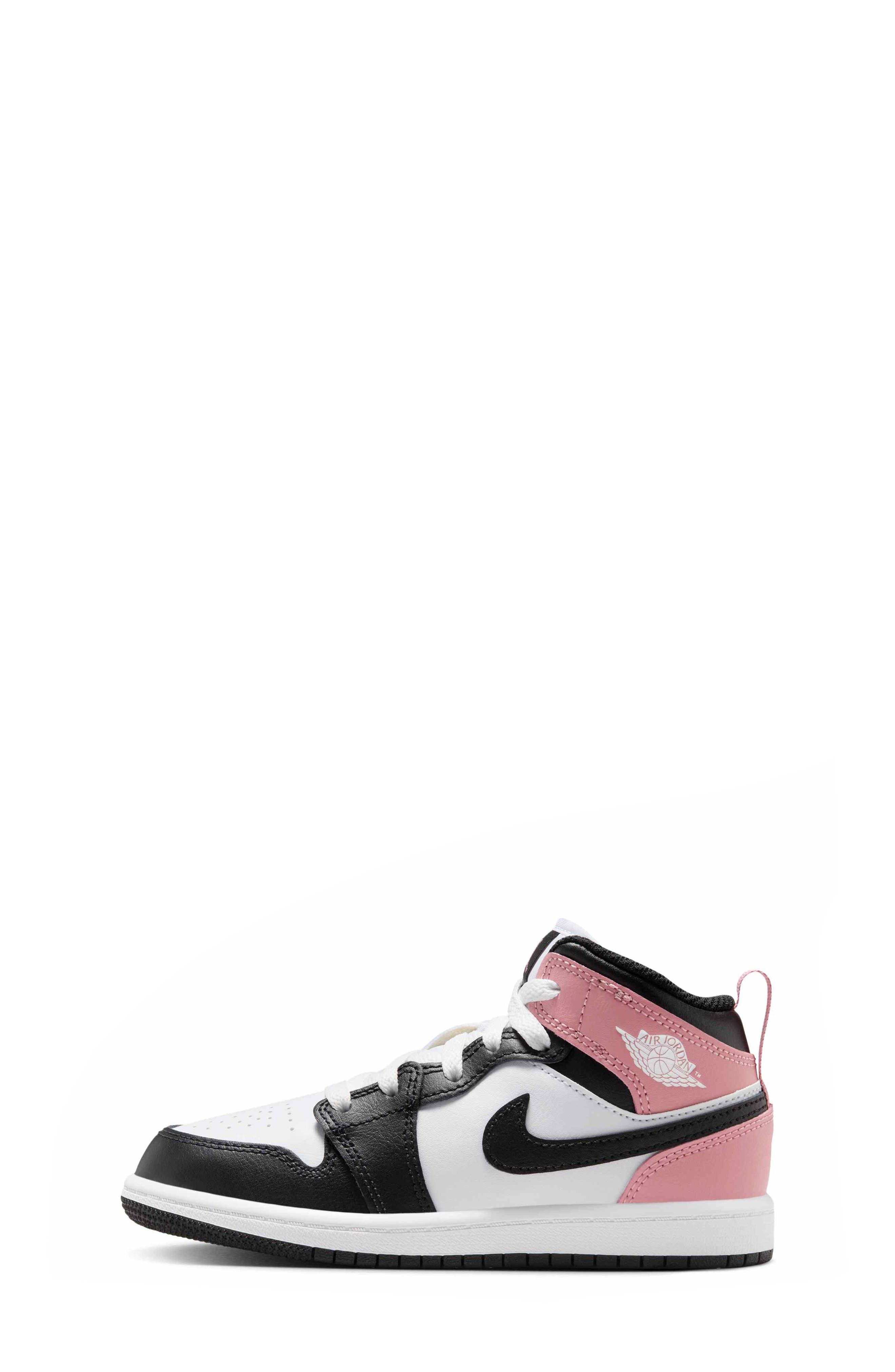 Nike Kids' Air Jordan 1 Mid Sneaker, Alternate, color, 100 White/Rust Pink/Black
