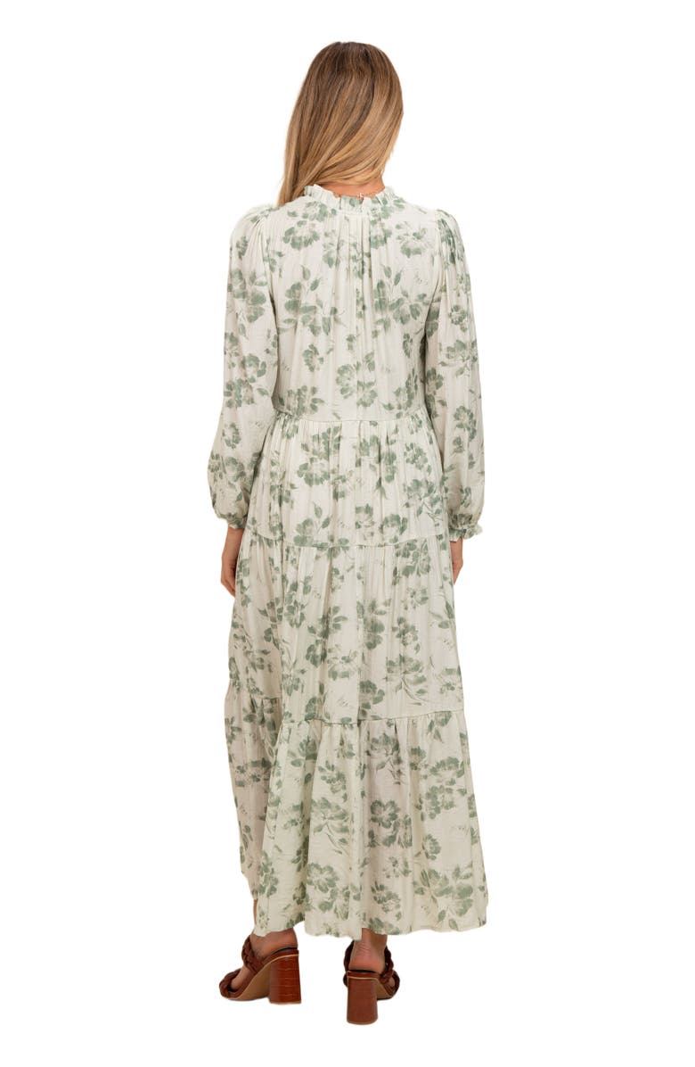 PinkBlush Floral Button Front Tiered Long Sleeve Maxi Dress, Alternate, color, Olive Green