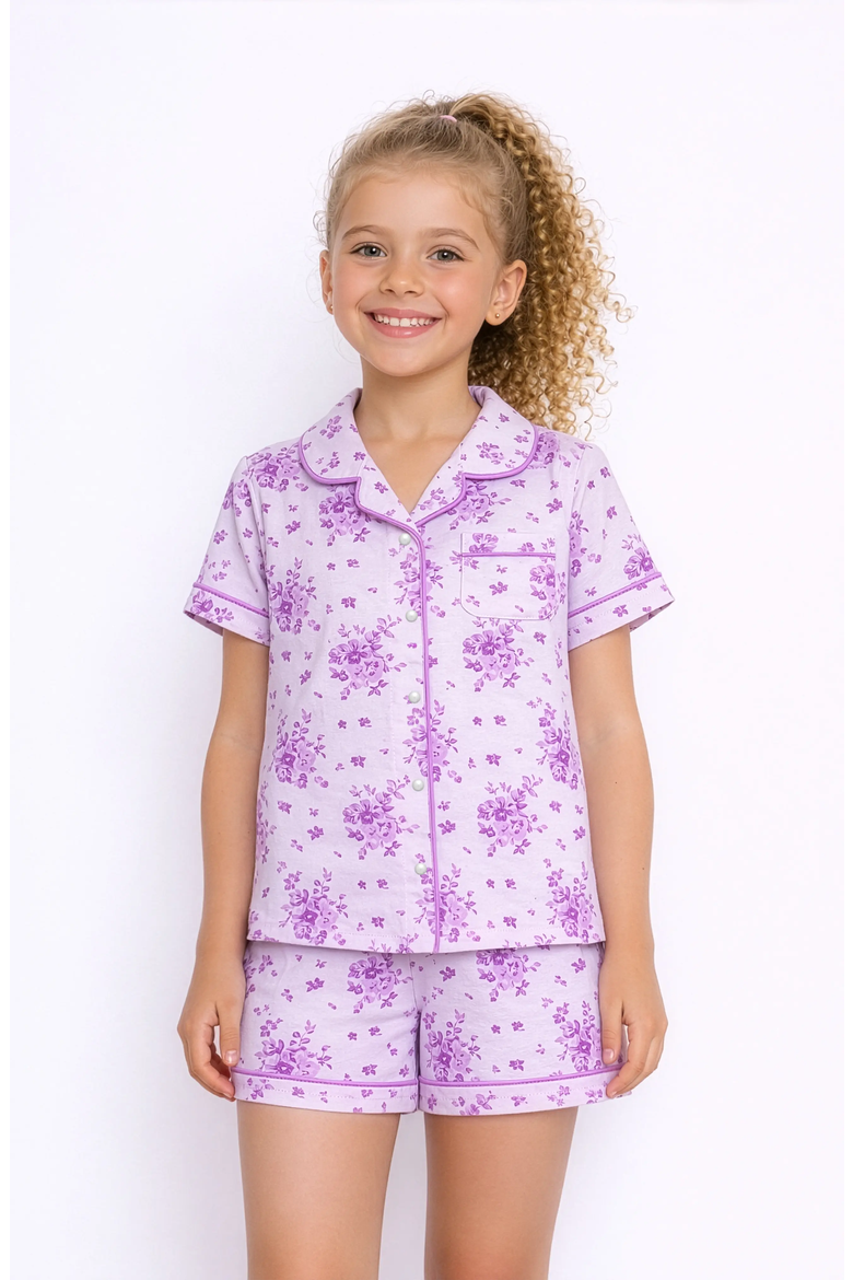 Floral Print Short Sleeve Jersey PJ, Alternate, color, Orchid