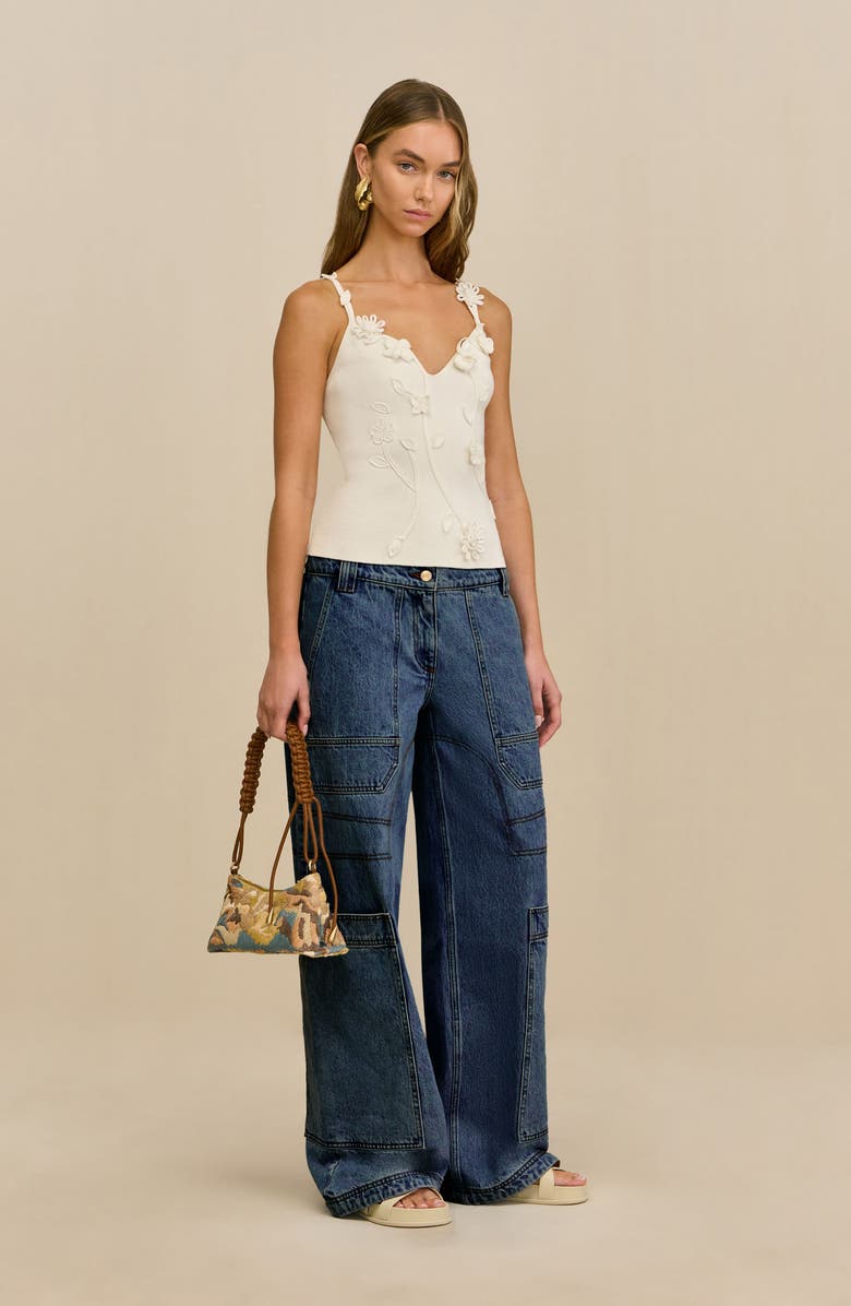 Cult Gaia Emiliana Floral Appliqué Knit Camisole, Alternate, color, Off White