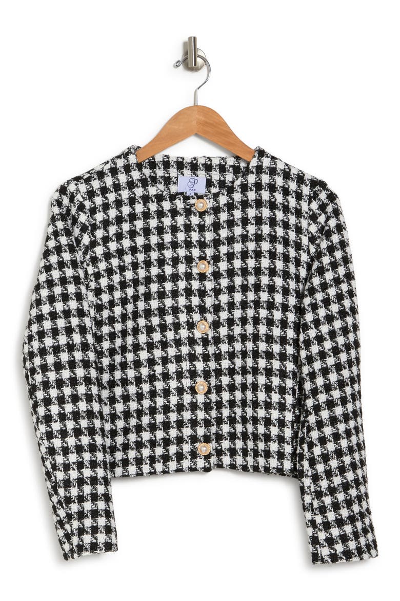 Houndstooth Tweed Crop Jacket, Alternate, color, BLACK/ WHITE