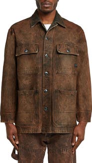 G-STAR Leather Effect Cotton Denim Chore Jacket