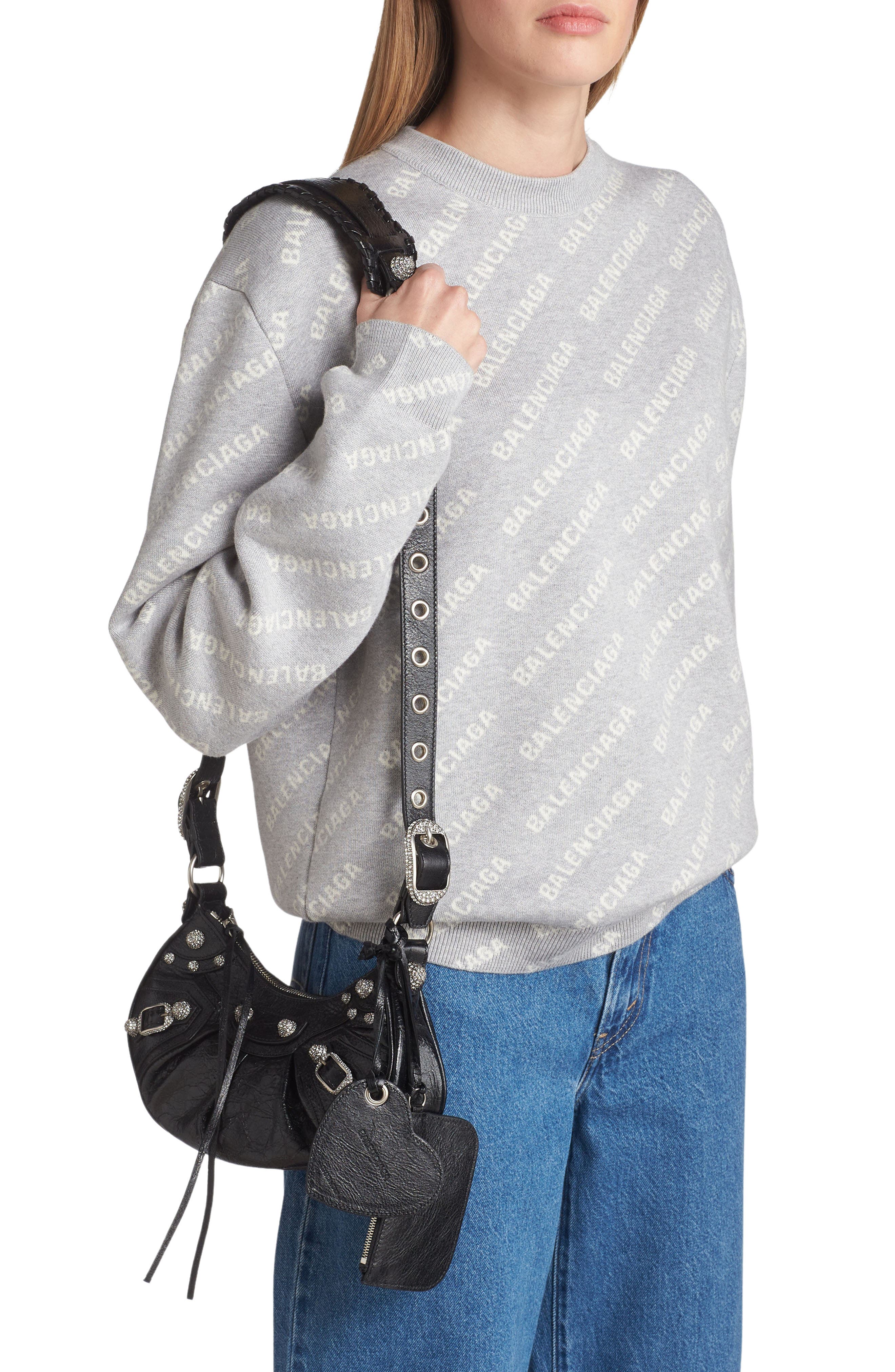 Balenciaga Extra Small Le Cagole Embellished Leather Shoulder Bag, Alternate, color, 