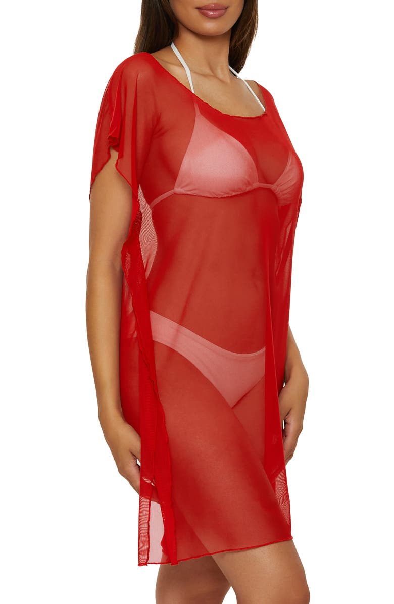 BCA by Rebecca Virtue Mesh Cover-Up Tunic, Alternate, color, Ruby