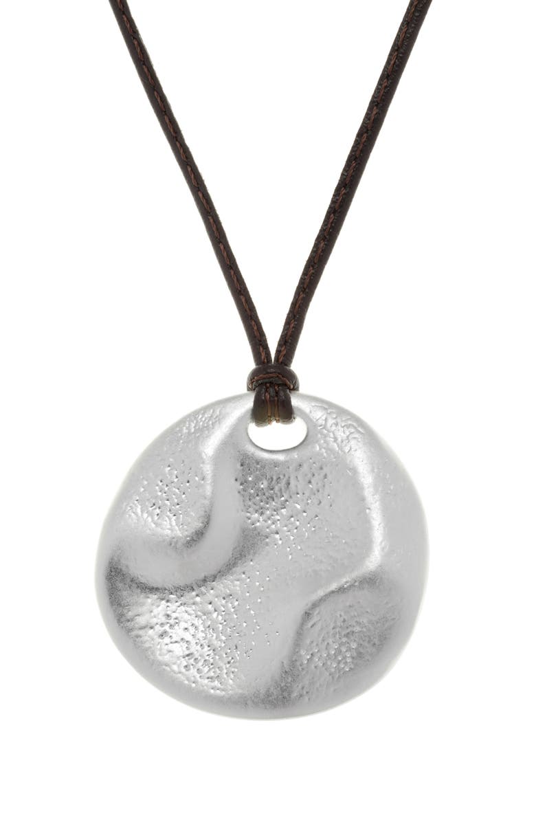 Reiss Orla Leather Cord Pendant Necklace, Alternate, color, Silver Tone / Brown