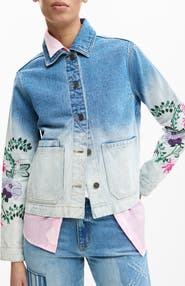 Desigual Floral Embroidered Denim Trucker Jacket