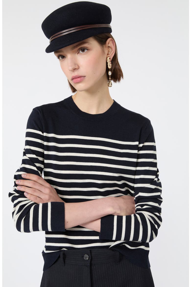 Sicilia Striped Silk & Wool Sweater, Alternate, color, NAVY