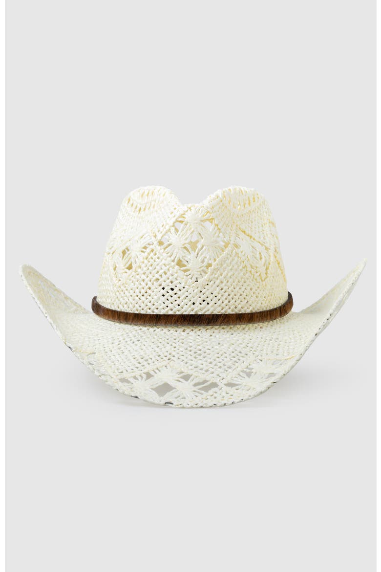 Twister Breeze  Handwoven Straw Sun Hat - Bohemian Summer Cowboy Hat, Alternate, color, White  / Brown