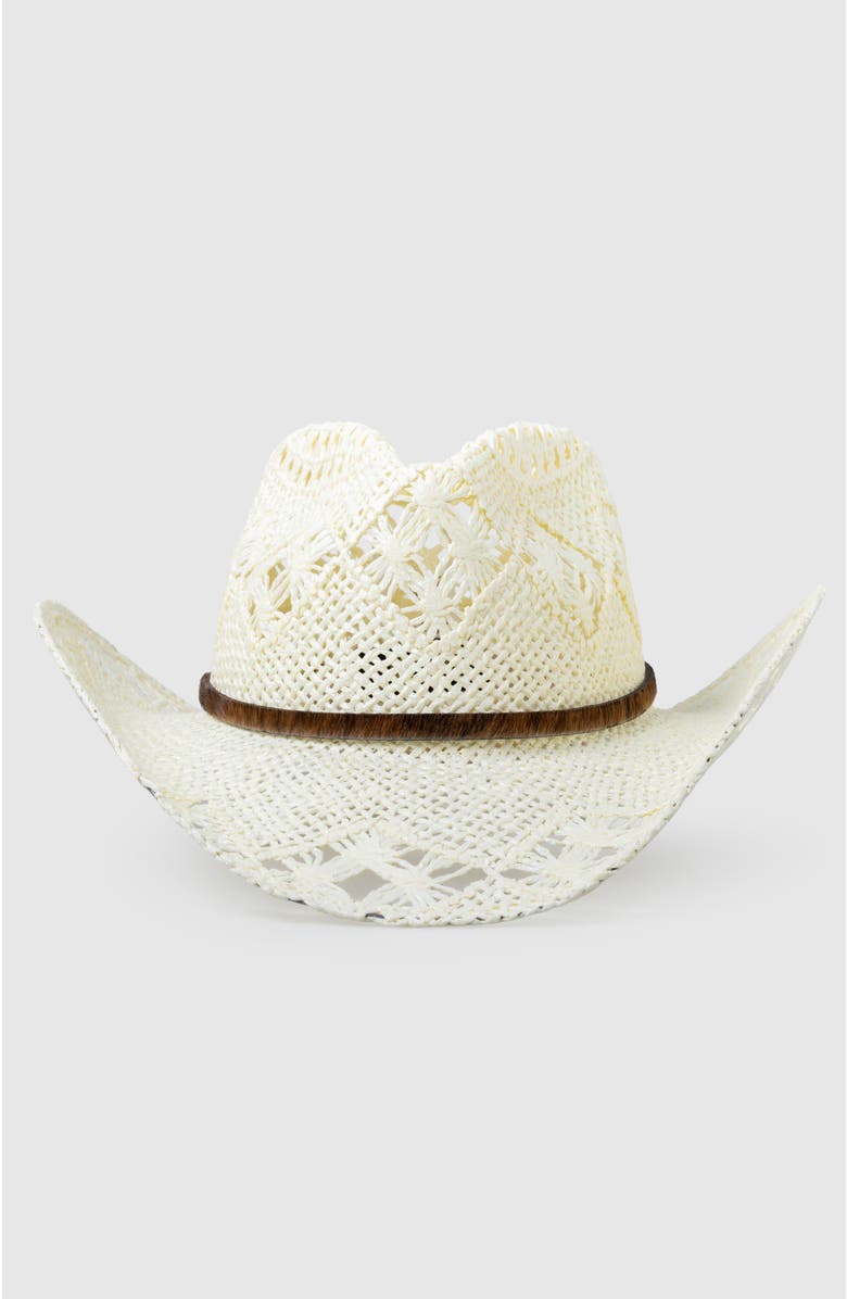 Manela Twister Breeze Handwoven Straw Sun Hat - Bohemian Summer Cowboy Hat, Alternate, color, White / Brown