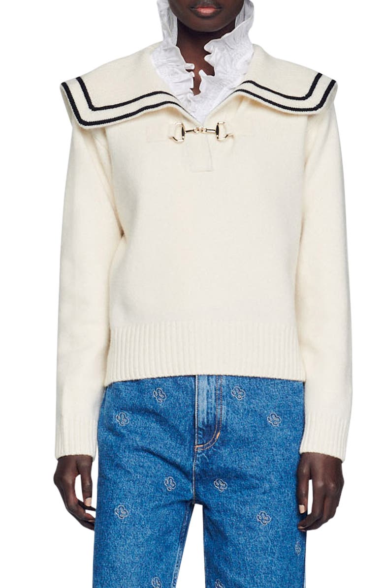 SANDRO Williams Puritan Collar Wool Sweater, Main, color, 