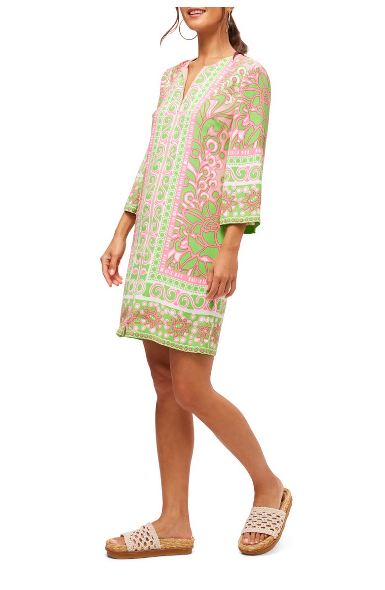 Trina Turk Zip Front Printed Botanical Shift Dress, Alternate, color,