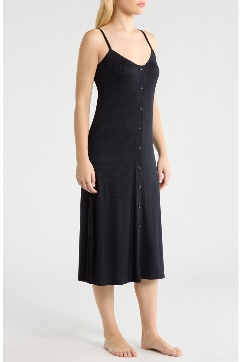 Rib Button Front Nightgown, Alternate, color, UTILITY BLUE