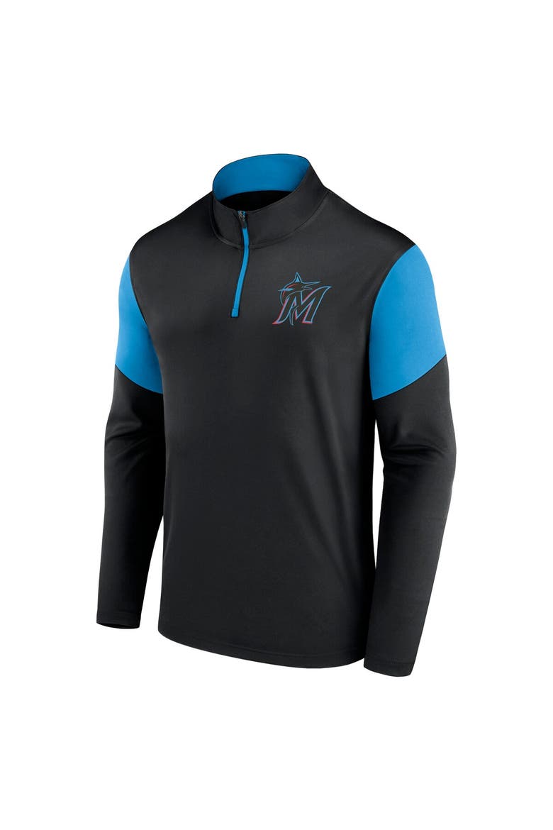 Men's Fanatics Branded Black/Blue Miami Marlins Primary Logo Quarter-Zip Top, Alternate, color, Black