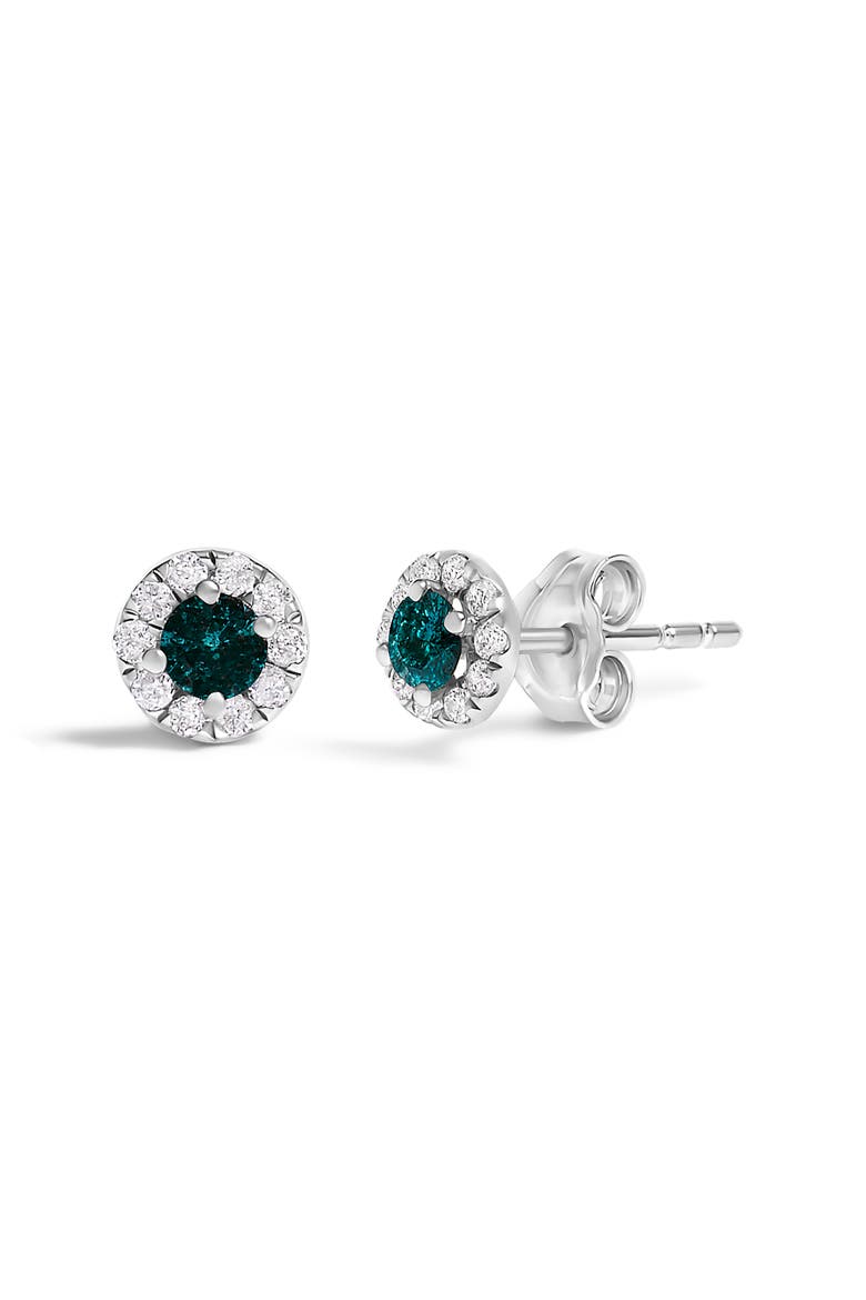 Silver 1/3 Cttw White and Blue Diamond Halo Stud Earring, Main, color, Silver