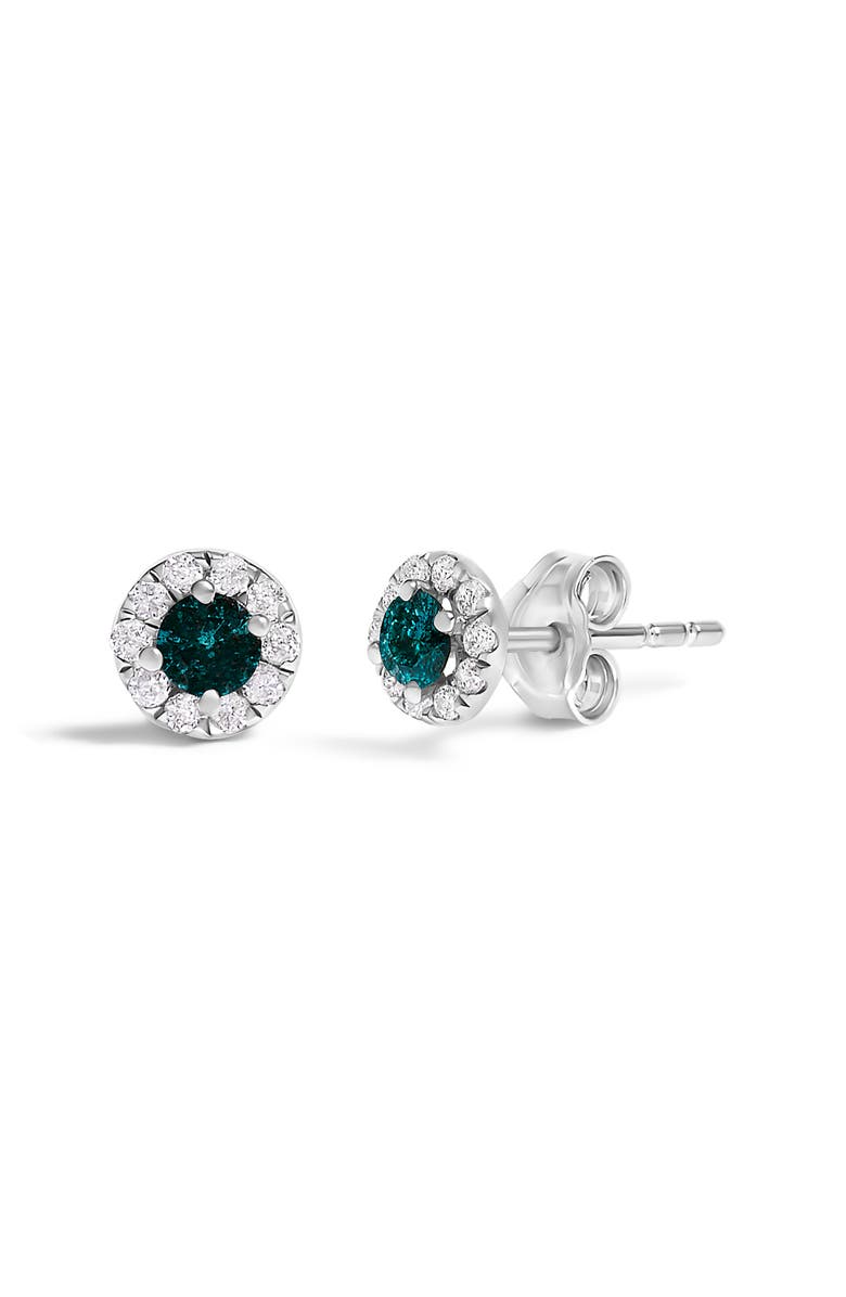 Haus of Brilliance Silver 1/3 Cttw White and Blue Diamond Halo Stud Earring, Main, color, Silver