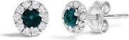 Haus of Brilliance Silver 1/3 Cttw White and Blue Diamond Halo Stud Earring