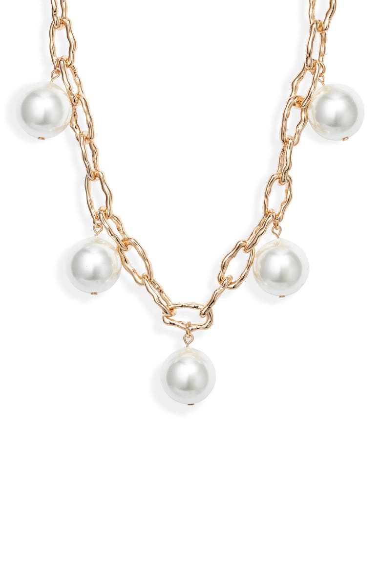 Open Edit Faux Pearl Curb Chain Necklace, Main, color, 