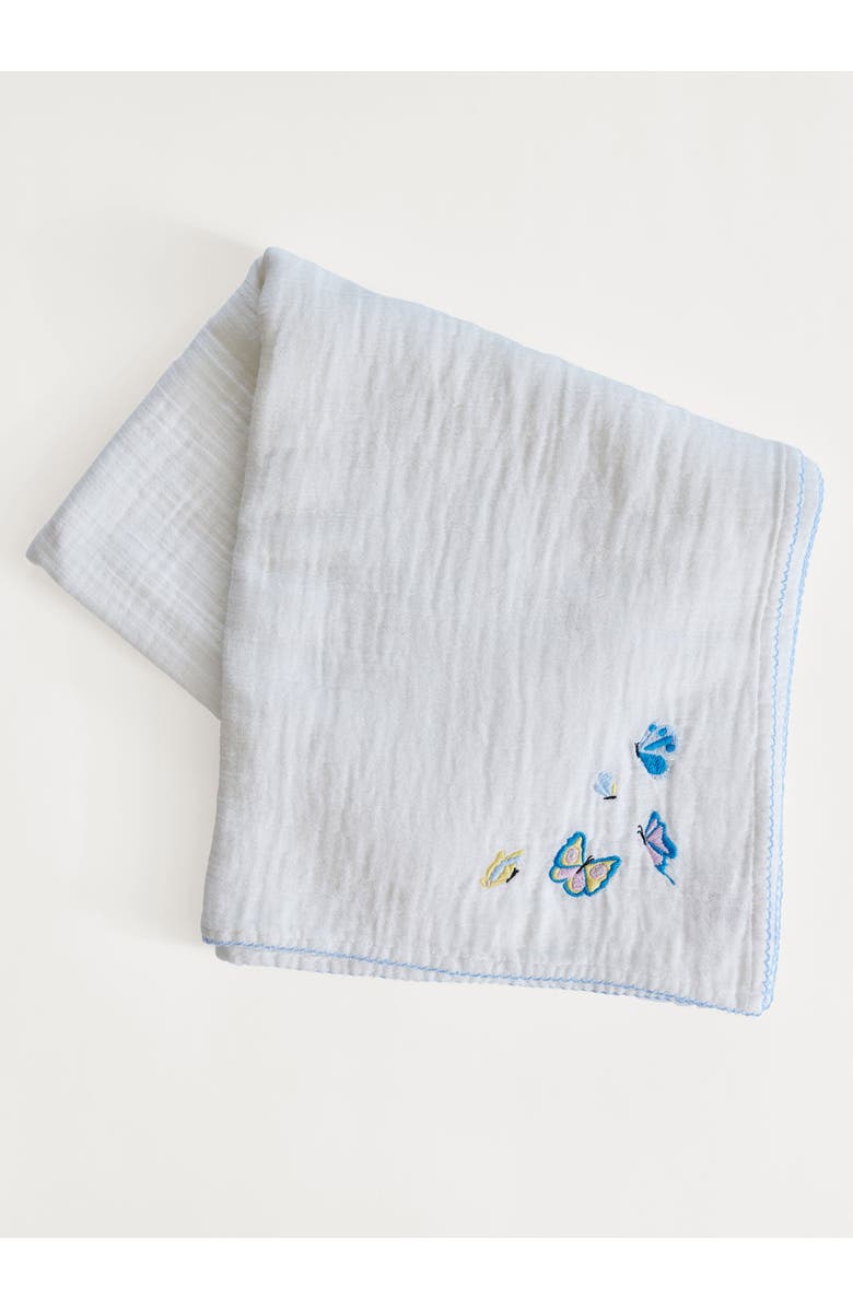 Timo & Violet Butterfly Embroidered Shawl Blanket, Main, color, White