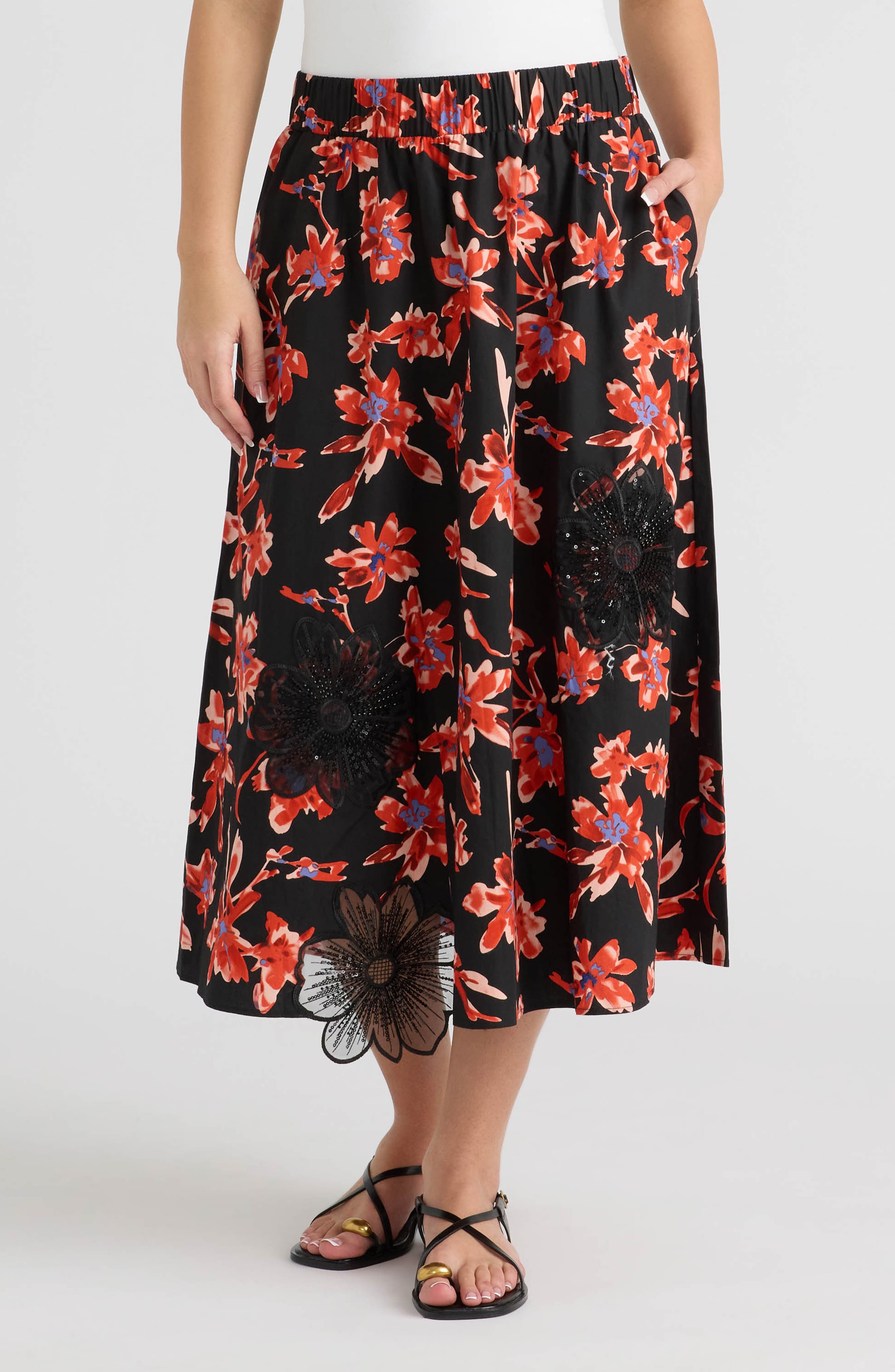 Appliqué Poplin Midi Skirt
