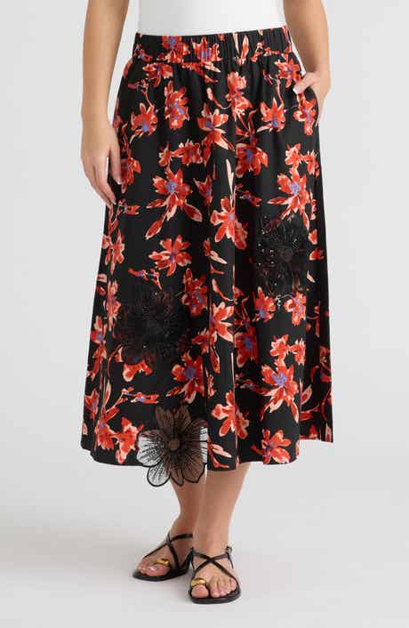 Appliqué Poplin Midi Skirt