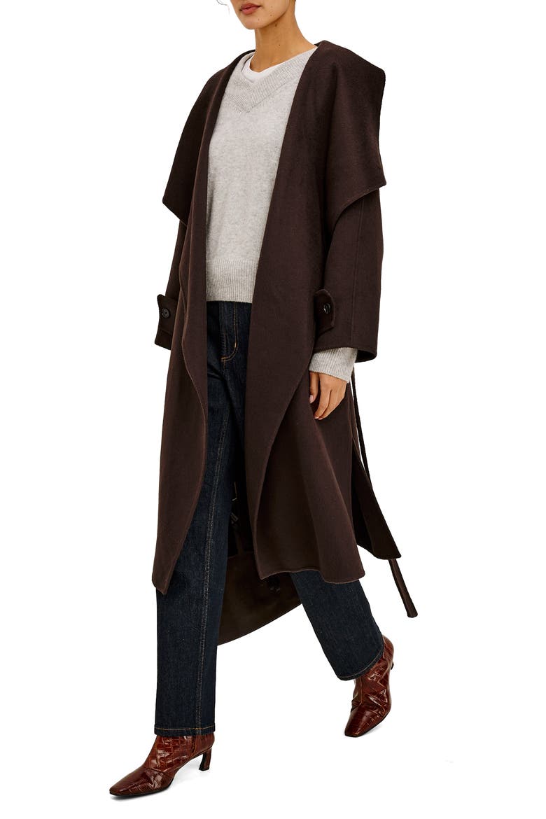 Celeste Wool Blend Belted Wrap Coat, Alternate, color, CHOCOLATE