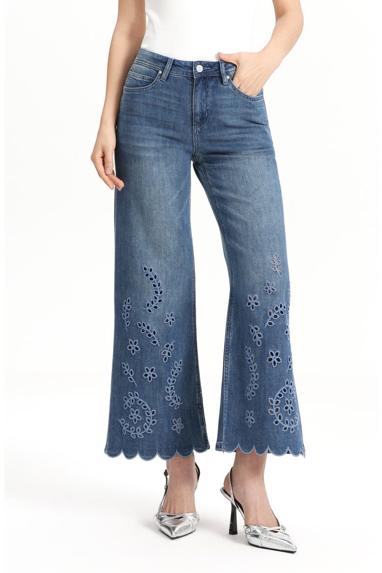 Eyelet Scallop Hem Ankle Flare Jeans, Alternate, color, NEBULA