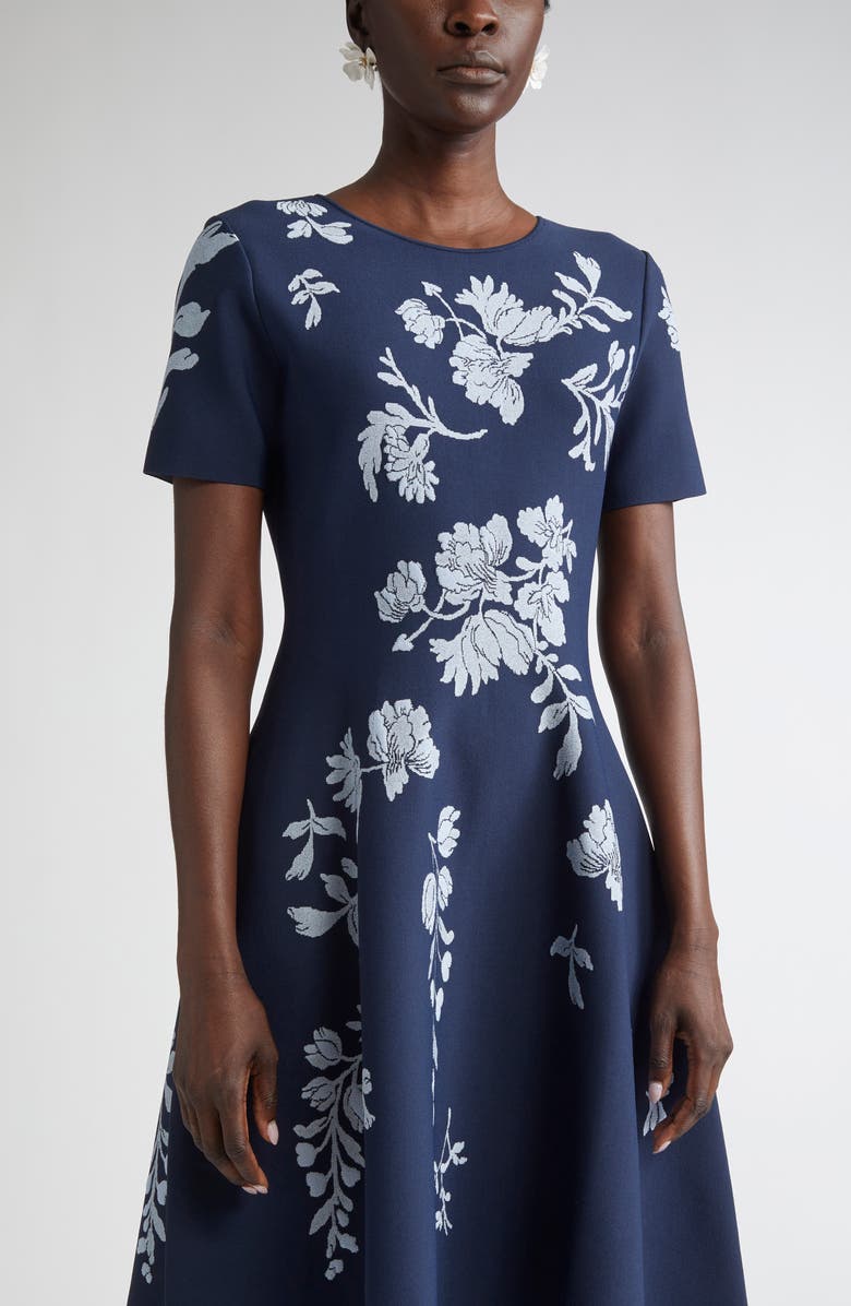 Carolina Herrera Floral Jacquard Fit & Flare Dress, Alternate, color, Midnight Multi