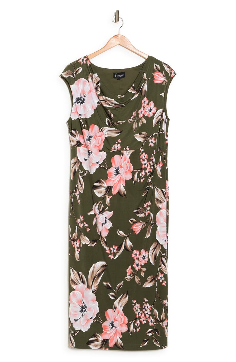 Connected Apparel Floral Drape Cowl Neck Midi Dress, Alternate, color, 