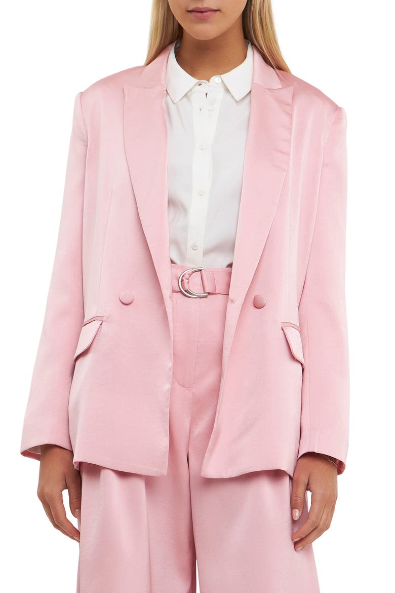 Drapey Double Breasted Satin Blazer, Main, color, PINK