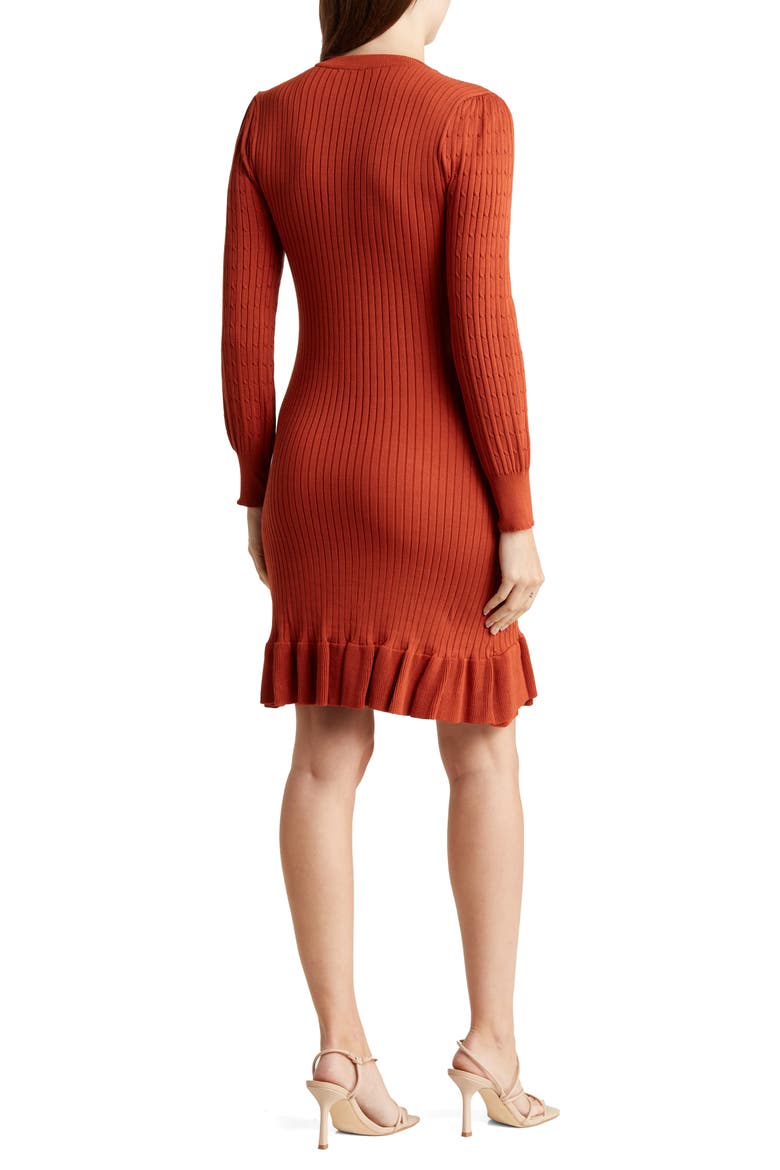 Long Sleeve Ruffle Hem Sweater Dress, Alternate, color, PICANTE