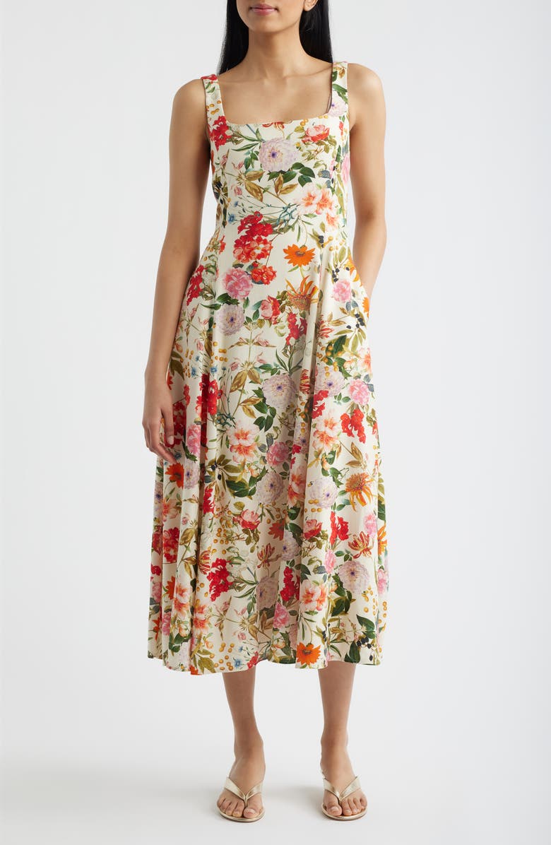 Julia Jordan Floral Midi Sundress, Main, color, Ivory Multi