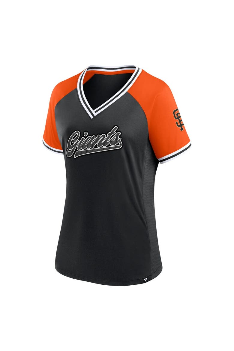 Women's Fanatics Branded Black San Francisco Giants Glitz & Glam League Diva Raglan V-Neck T-Shirt, Alternate, color, Black