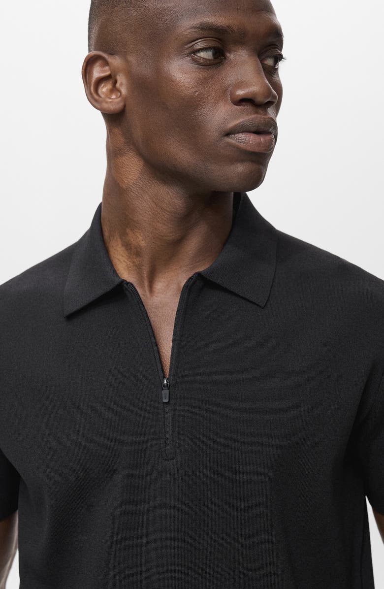 MANGO CoolMax<sup>®</sup> Fine Knit Quarter Zip Polo, Alternate, color, Black